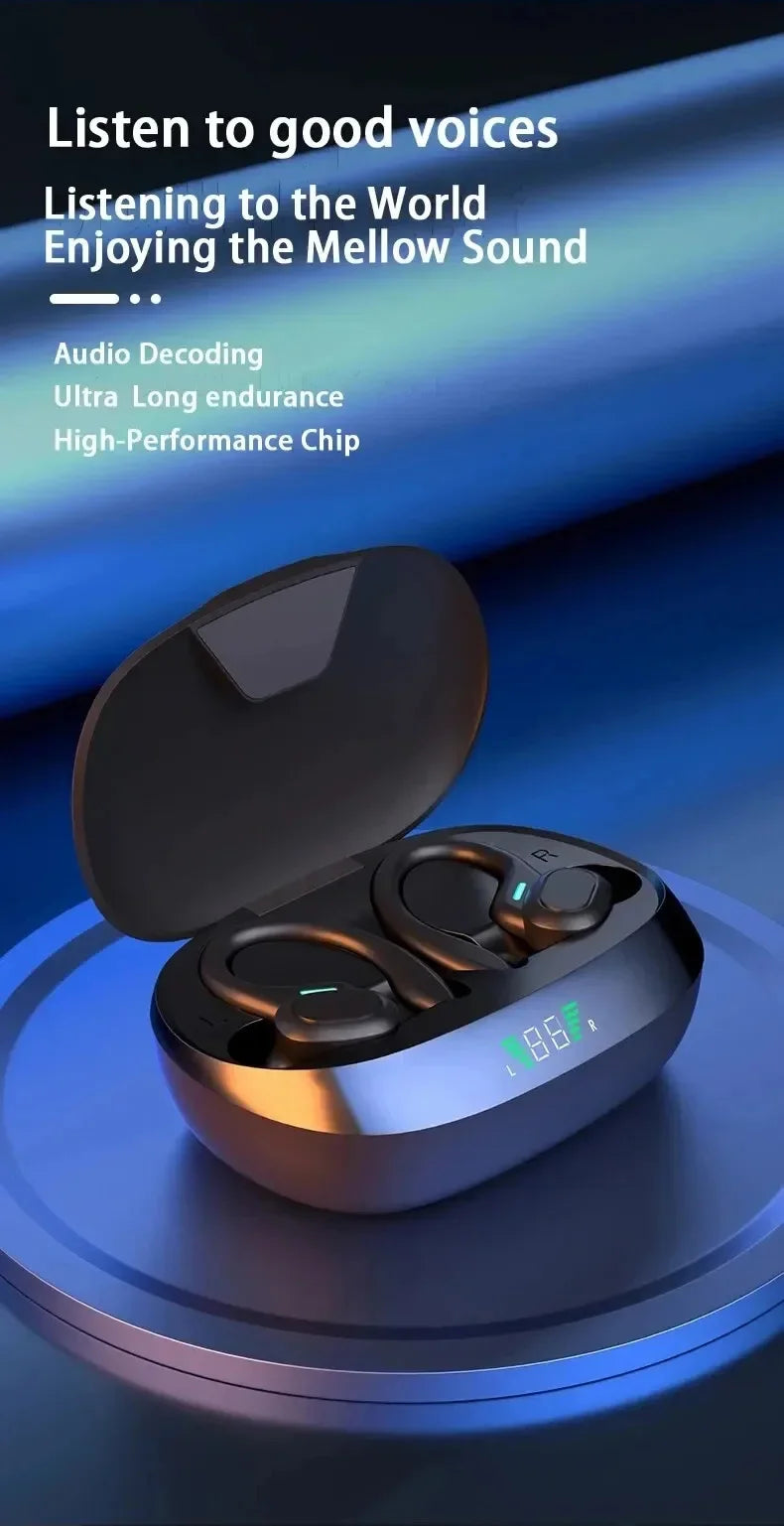 True Wireless Earbuds with Ear Hooks – Bluetooth 5.3 Sport Headphones, Waterproof, HiFi Stereo for Running & Workout
