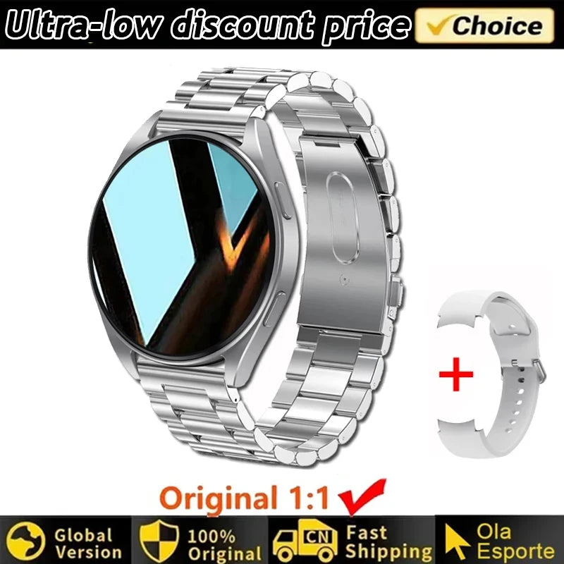 Silver Women's Smart Watch 6 with metal band and additional white band on white background