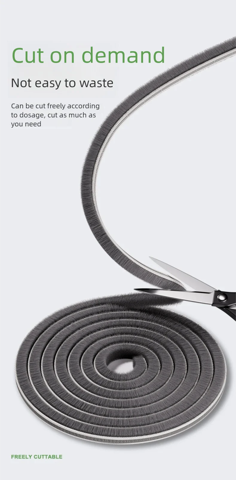 Flexible coiled brush door sealing strip on dotted background