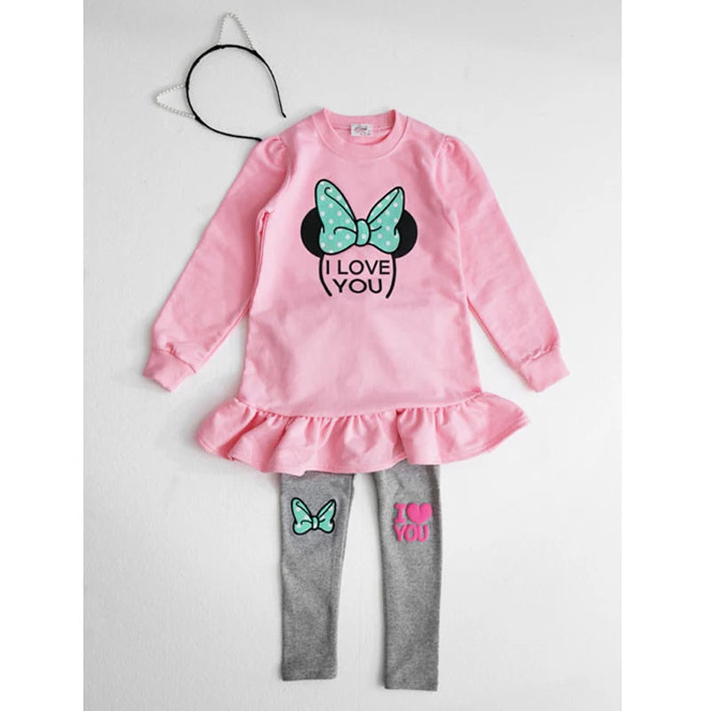 Kids Clothing Set spring autumn cartoon bow knot outfit