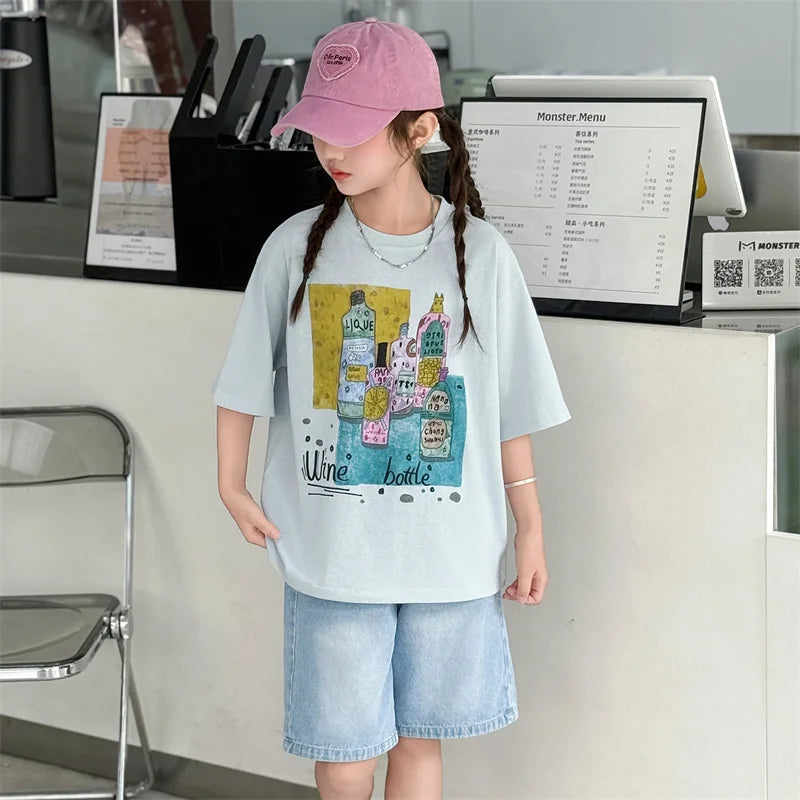 Girls Summer Outfit Set – Print T-Shirt + Shorts (Ages 5-14)