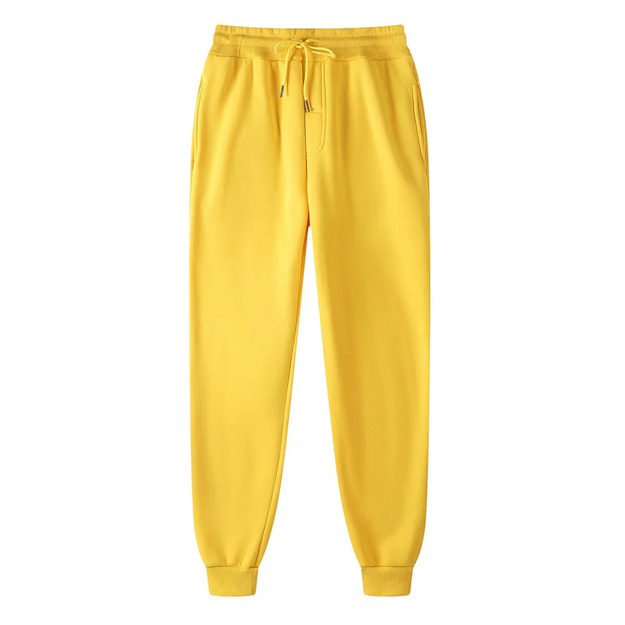 Mens fleece lined jogger sweatpants – yellow sweatpants on white background