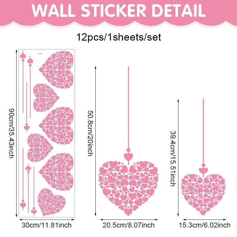 Valentine's Day Heart Stickers, Decorative Glass Window Decals