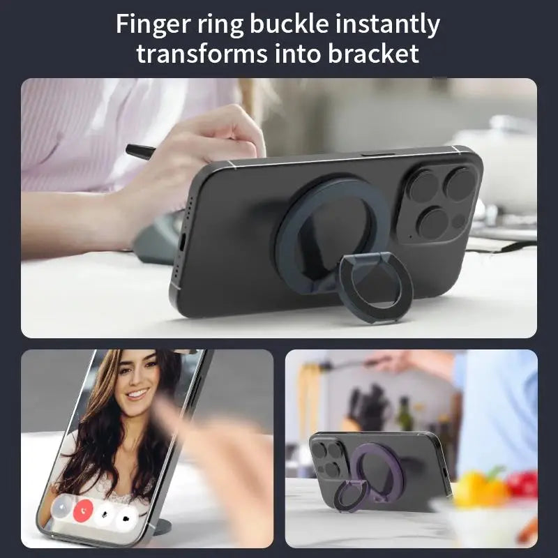 Magnetic Phone Stand – Double-Sided Ring Holder, Folding Desktop Bracket, 360° Rotation