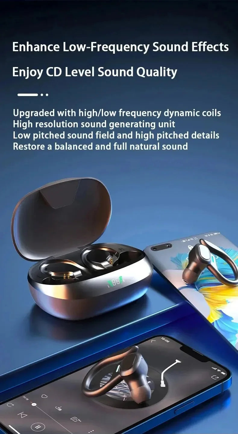 True Wireless Earbuds with Ear Hooks – Bluetooth 5.3 Sport Headphones, Waterproof, HiFi Stereo for Running & Workout