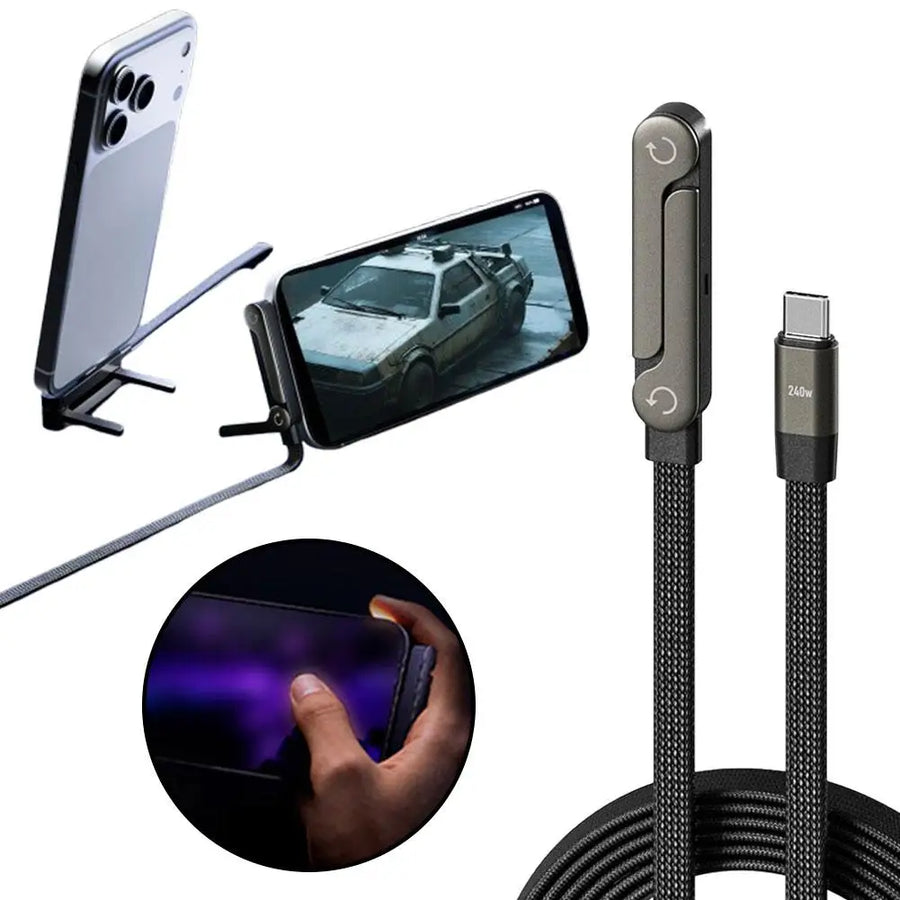240W Fast Charging Cable with Foldable Phone Holder, USB-C