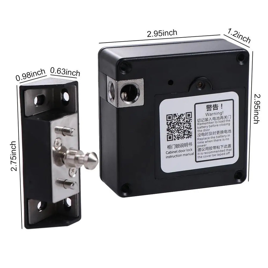 Hidden RFID electronic drawer lock control box and latch plate with dimension labels, keyless IC card cabinet lock for DIY install
