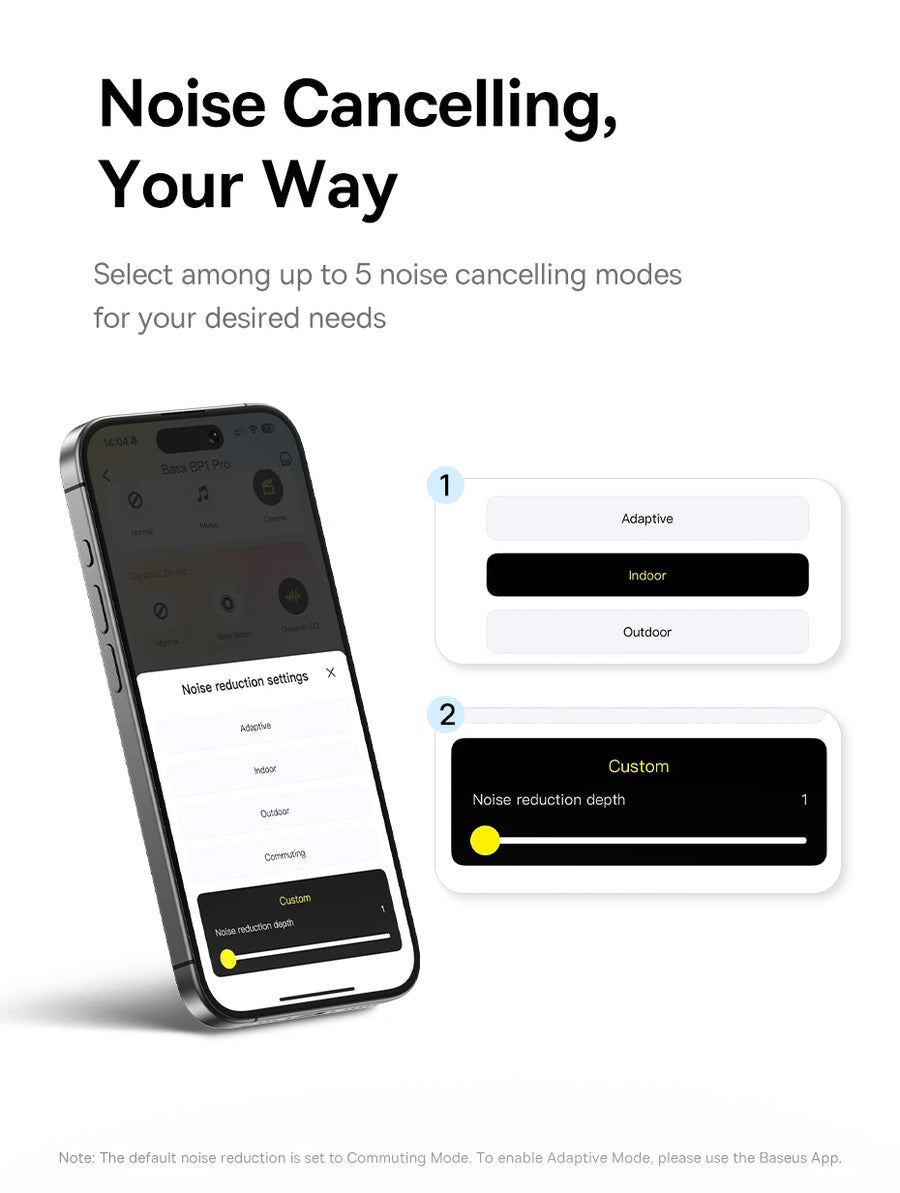 Smartphone displaying noise cancelling settings – 'Noise Cancelling, Your Way' app control