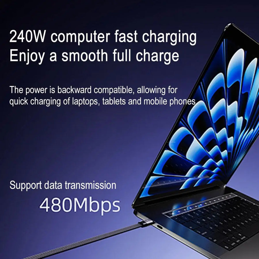 240W Fast Charging Cable with Foldable Phone Holder, USB-C
