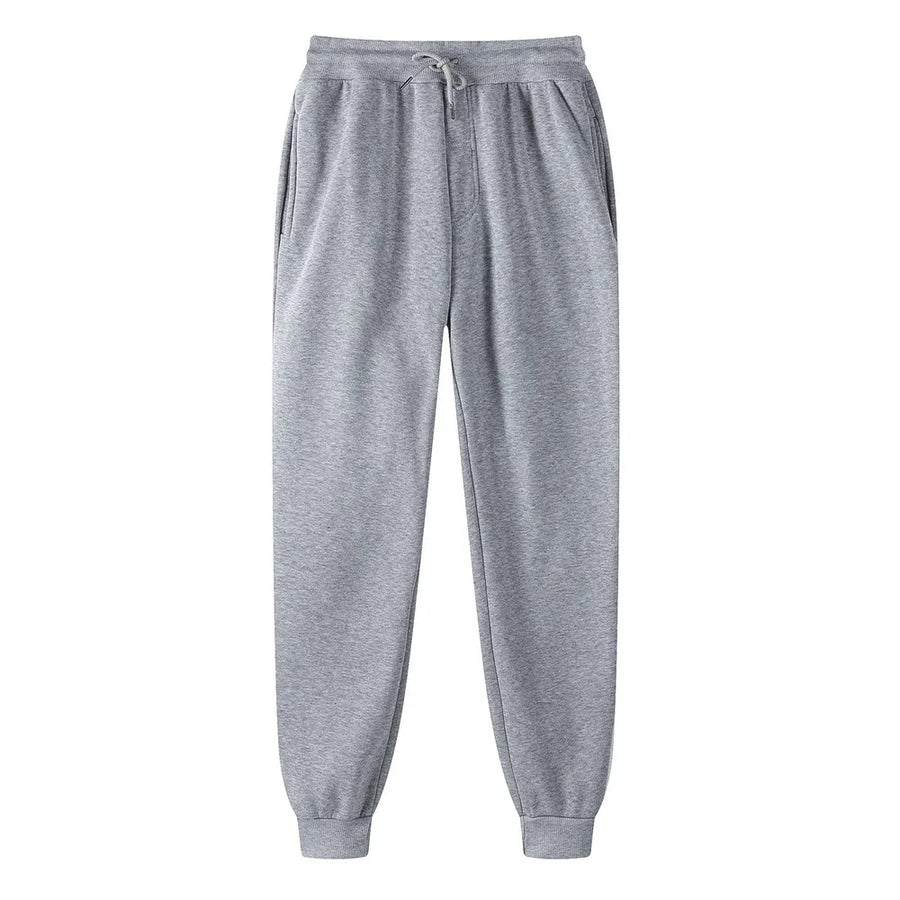 Mens fleece lined jogger sweatpants – gray sweatpants on white background
