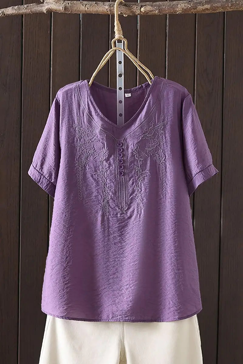 Women's Cotton Linen Embroidered Top – Vintage Casual Shirt