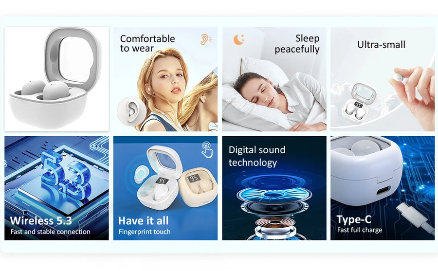 Wireless Bluetooth Headset Mini Ultra Small Sleep New Invisible Earbuds High Sound Quality Headphones Noise Reduction Earphones UpTrend Deals