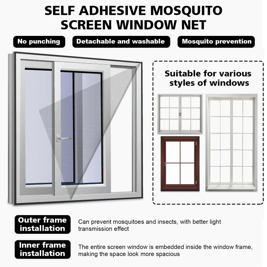 Magnetic Mosquito Net for Windows, Fly Screen with Self-Adhesive Tape