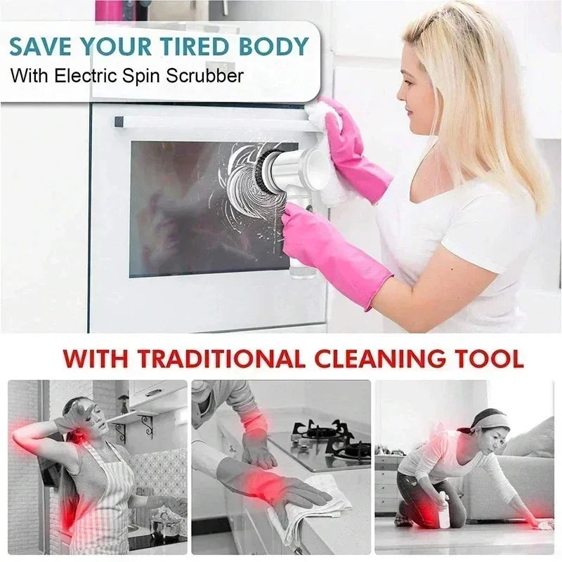 Cordless Electric Spin Scrubber – for Bathroom & Kitchen, with Brush Heads