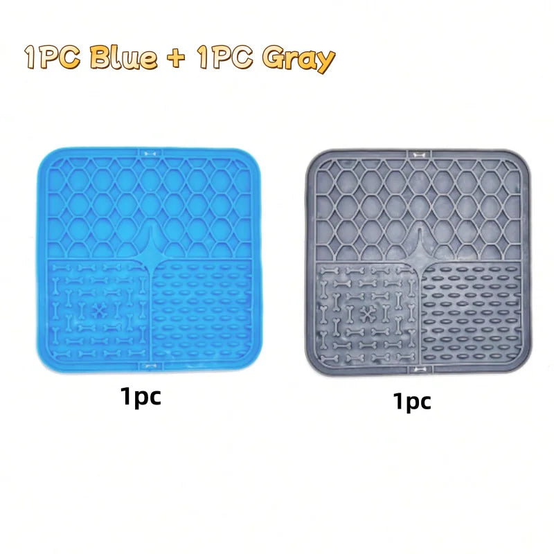 Two silicone mats, one blue and one gray, on a white background with text indicating quantity.