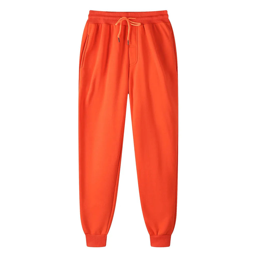 Mens fleece lined jogger sweatpants – orange sweatpants on white background
