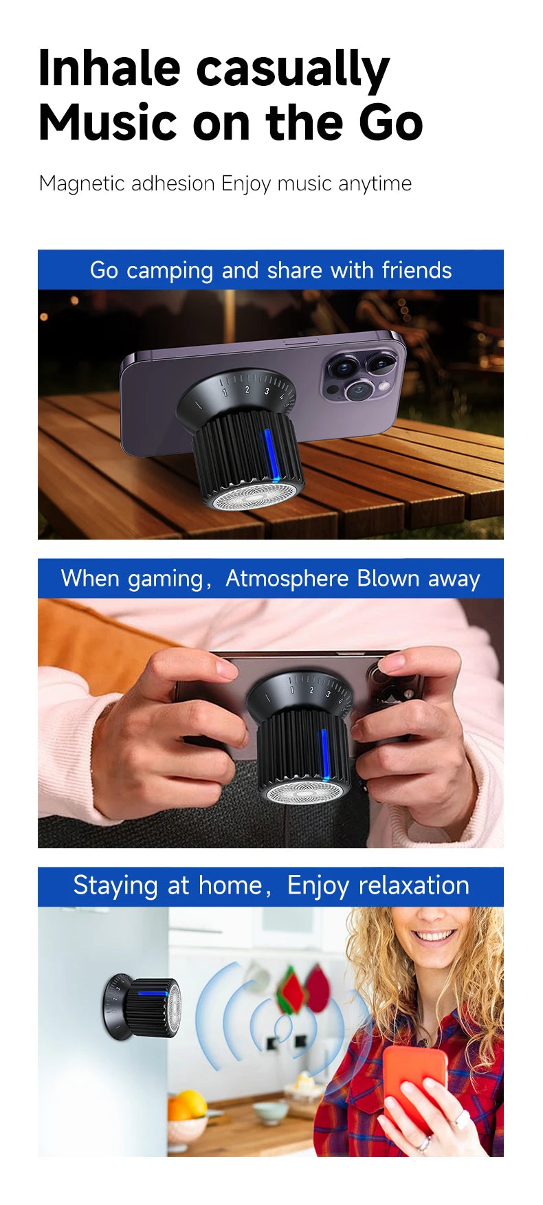 Portable Magnetic Bluetooth Speaker – Waterproof, Stereo Surround Sound with Subwoofer