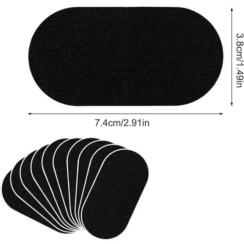 Black oval-shaped pads with dimensions and quantity on a white background
