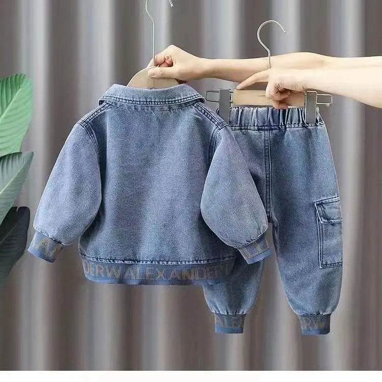 Boys Casual Clothing Set, Jacket and Jeans Two-Piece for Spring and Autumn