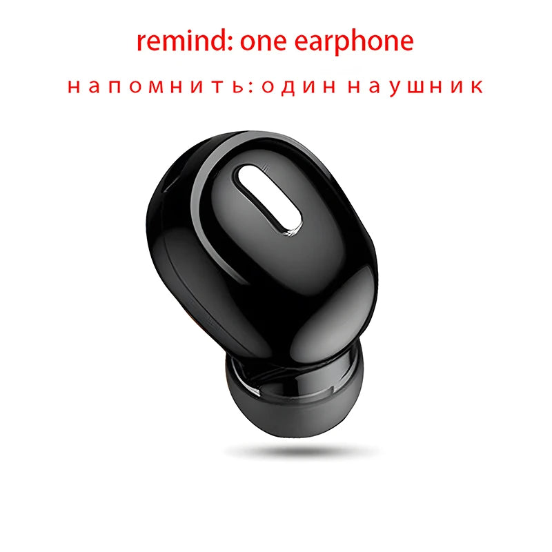 Black earphone with 'remind: one earphone' text on a white background