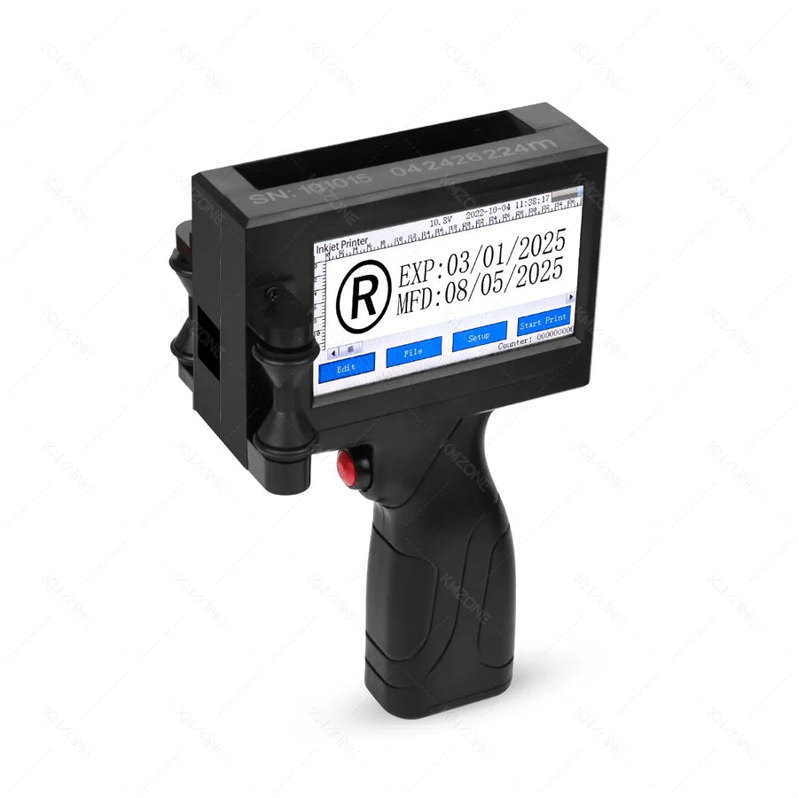 Portable handheld inkjet printer in use