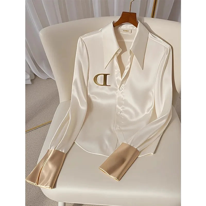 Women's Autumn Blouse, Western-Style Long Sleeve Turn-Down Collar Top