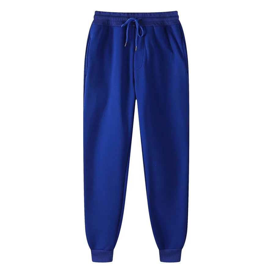 Mens fleece lined jogger sweatpants – blue sweatpants on white background