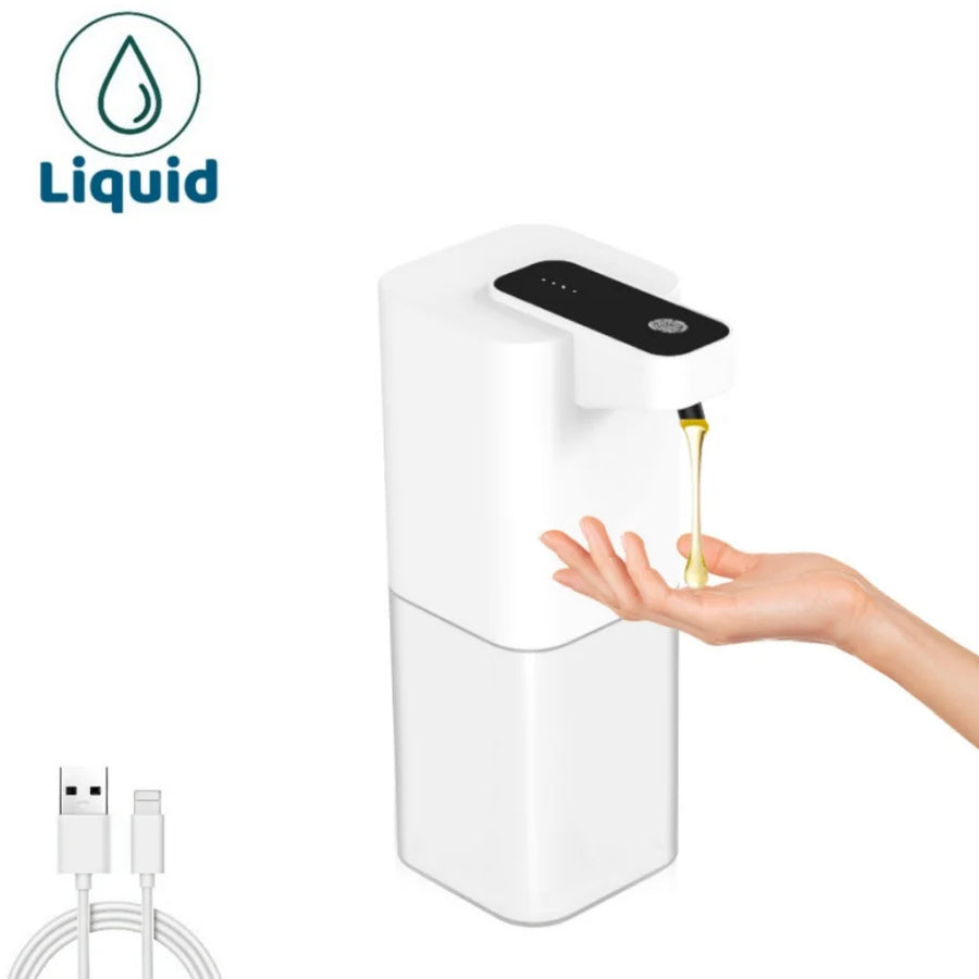 Hand soap dispenser with a hand reaching out to dispense soap, featuring the brand 'Liquid'.