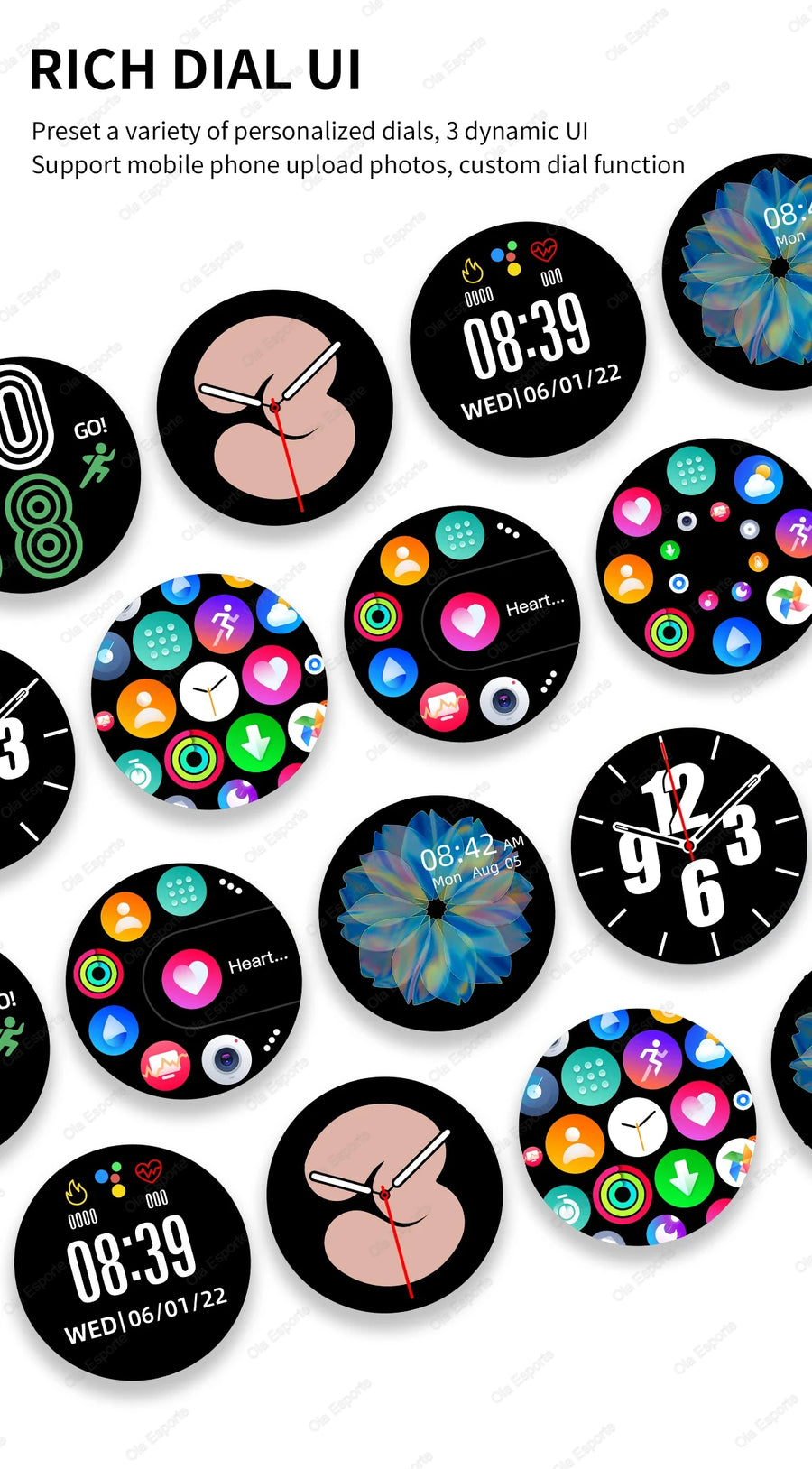 Women's Smart Watch 6 - collection of smartwatch faces with various designs on white background