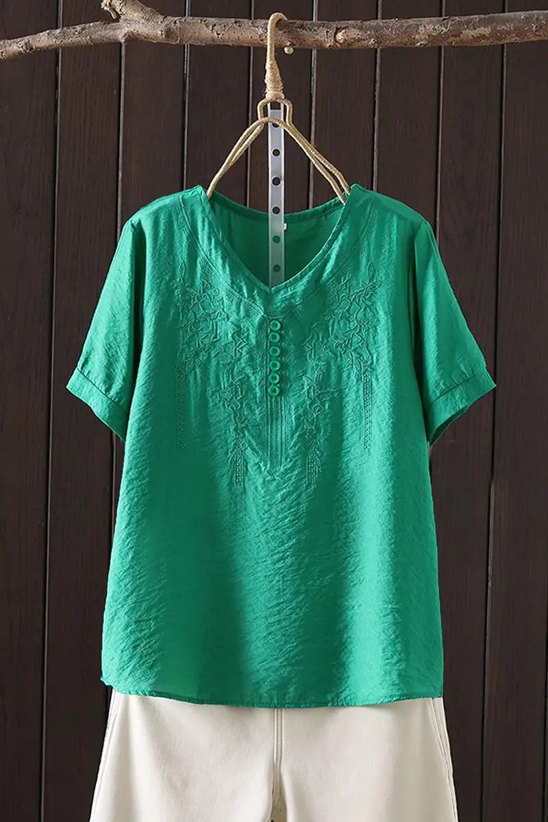 Women's Cotton Linen Embroidered Top – Vintage Casual Shirt