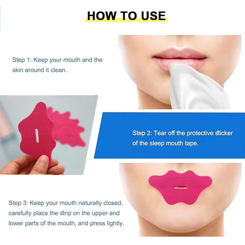 Mouth Tape for Sleeping - instructions on how to use sleep mouth tape with close-up of person applying it