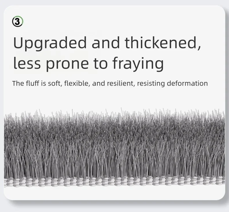 Macro view of thickened brush sealing strip bristles, upgraded to resist fraying