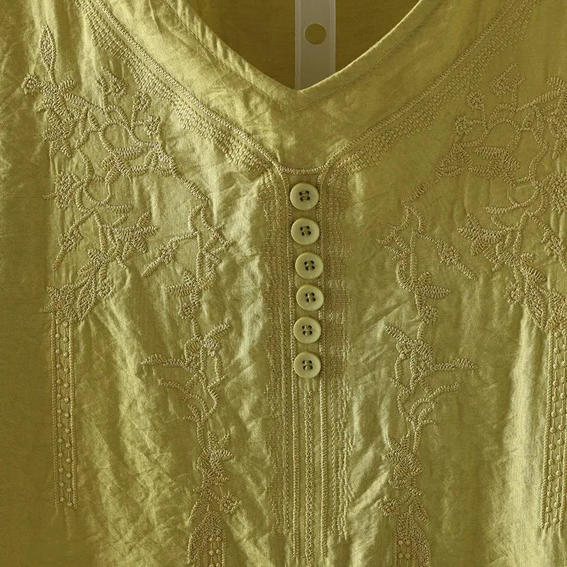Women's Cotton Linen Embroidered Top – Vintage Casual Shirt