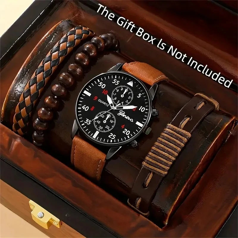 Men’s Hip-Hop Style Quartz Watch & Bracelet Set