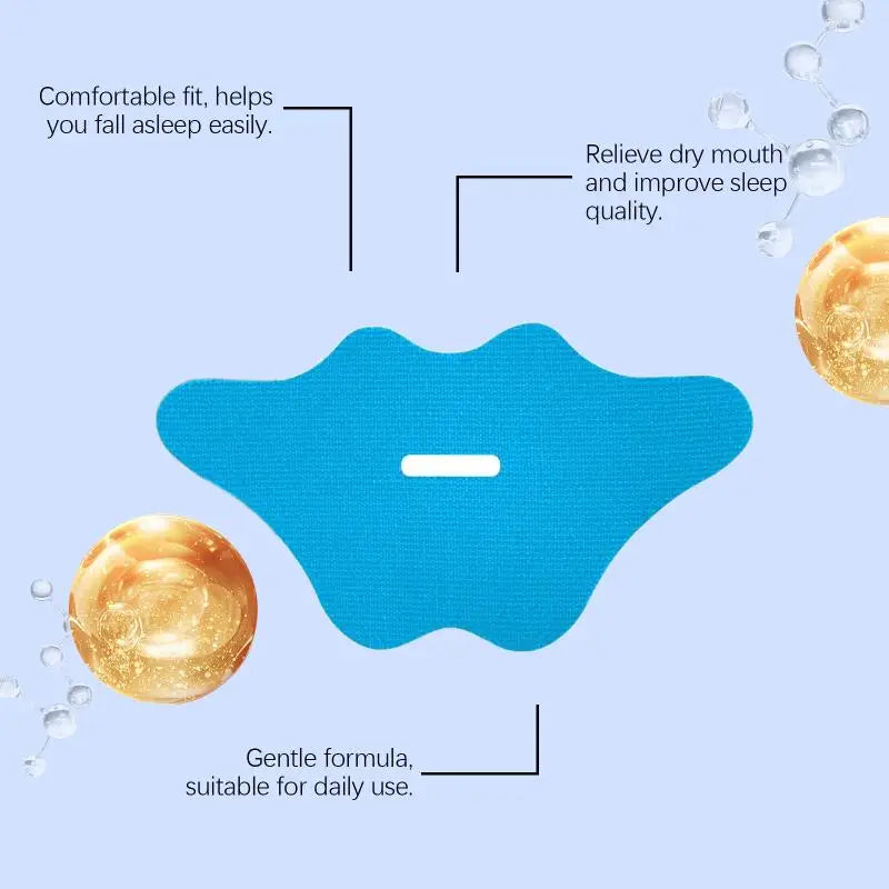 Anti-Snoring Sleep Tape - blue mouthguard with text on light blue background