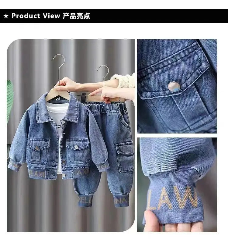 Boys Casual Clothing Set, Jacket and Jeans Two-Piece for Spring and Autumn