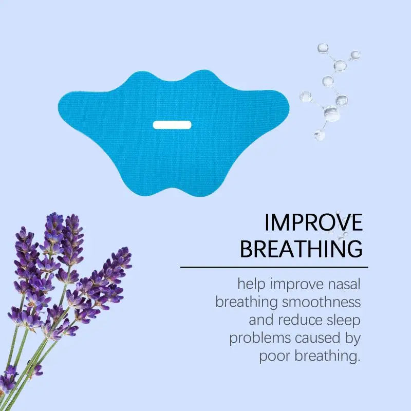 Anti-Snoring Sleep Tape - blue nasal breathing aid device with small white rectangular slot on light blue background