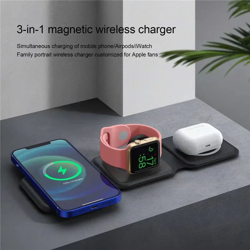 3-in-1 MagSafe Wireless Charging Station – Foldable Magnetic Travel Charger for iPhone