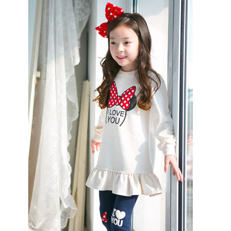 Kids Clothing Set spring autumn cartoon bow knot outfit