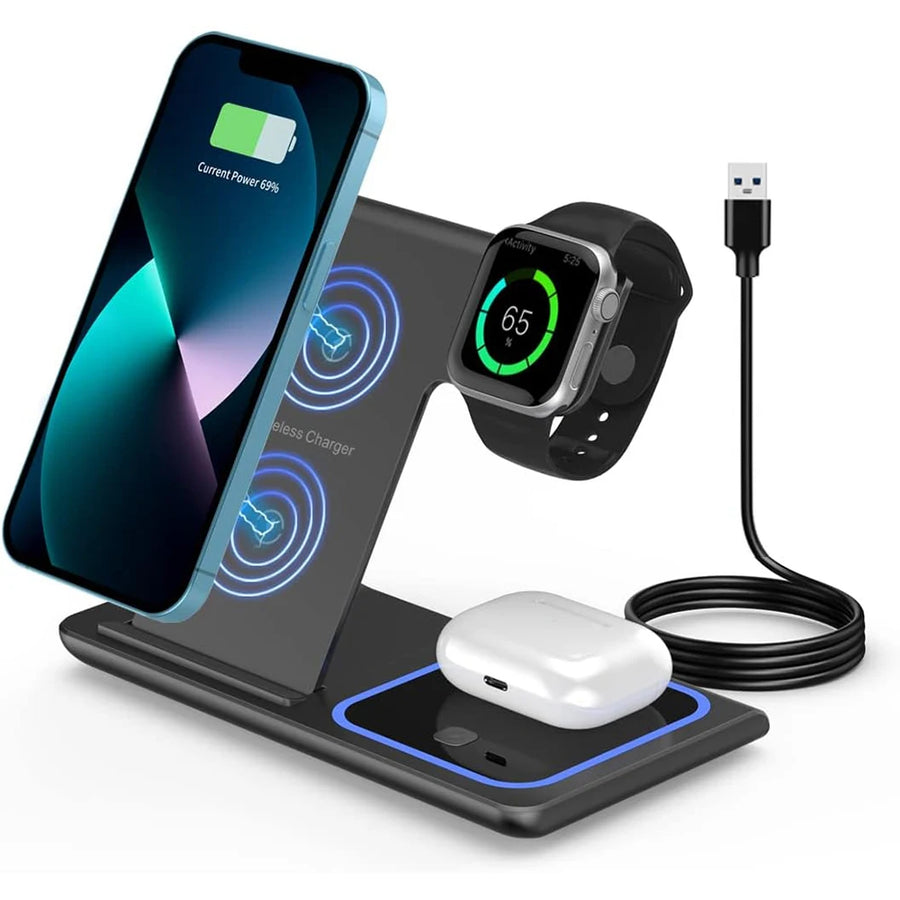 30W Foldable 3-in-1 Wireless Charging Station, Fast Charger for iPhone and Apple Watch