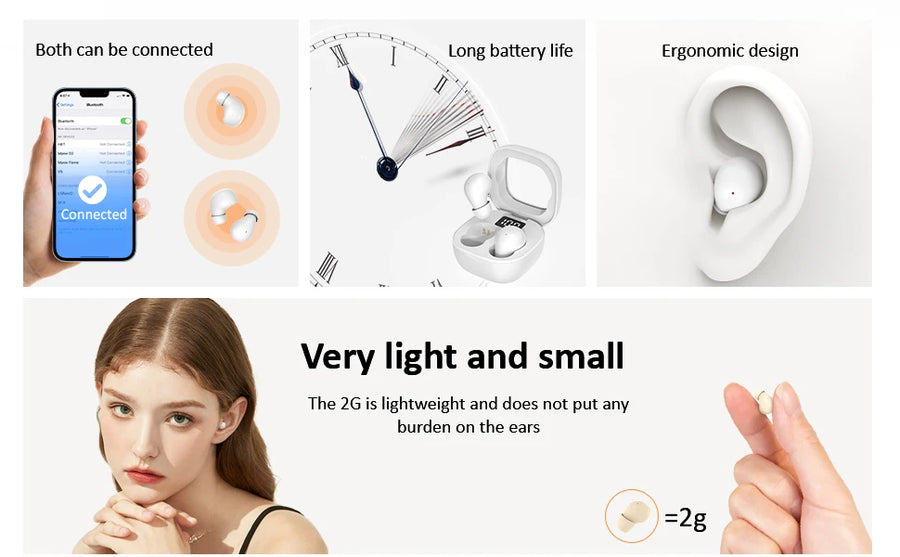 Wireless Bluetooth Headset Mini Ultra Small Sleep New Invisible Earbuds High Sound Quality Headphones Noise Reduction Earphones UpTrend Deals