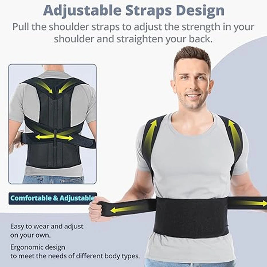Posture Corrector for Back Pain – Adjustable Brace for Upper & Lower Back, Lumbar Support