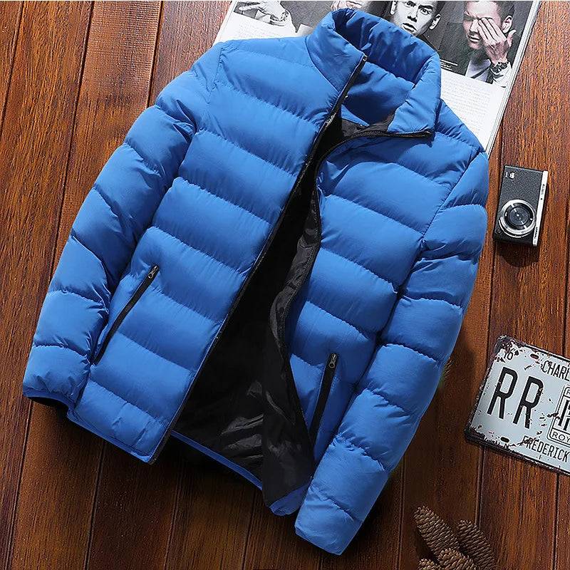 Men's winter jacket with stand collar, warm windbreaker coat