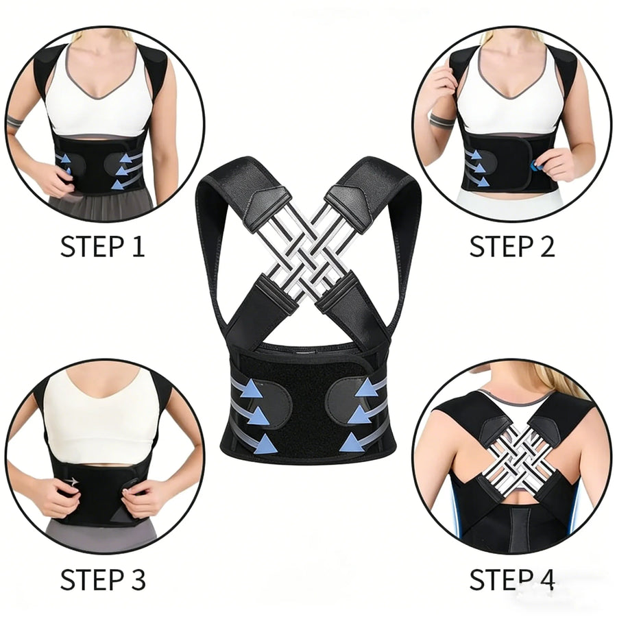 Posture Corrector for Men and Women – Adjustable Back Brace with Cross Straps, Upper & Lower Back