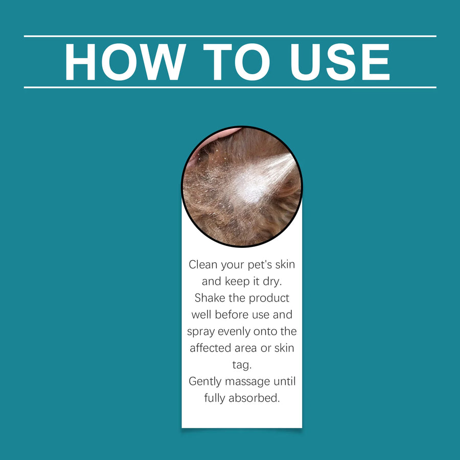 Instructions on how to use a product for pet care on a teal background