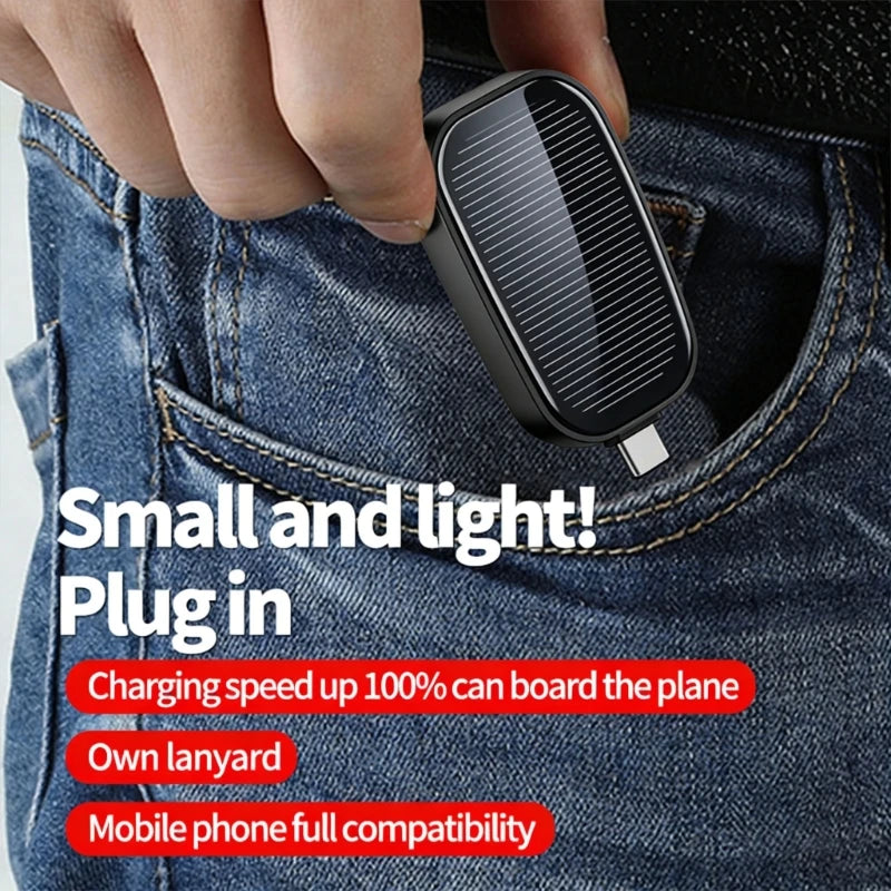 Person inserting a small electronic device into a jeans pocket with promotional text.