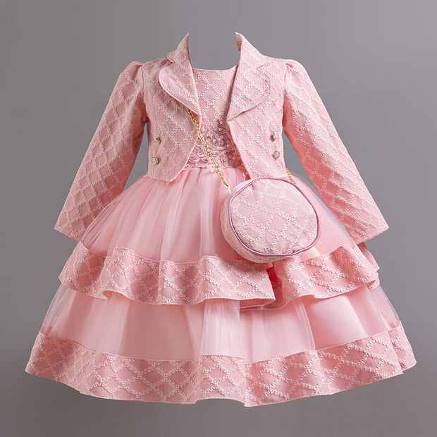 Christmas Girls' Elegant and Magnificent Tulle Dress Set, Princess Skirt for Birthday Party High-End Ball Gown Baby Holiday Performance Outfit, Christmas Dress For Girls