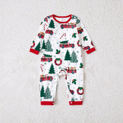 Festive Family Matching Christmas Pajamas Sets - Soft, Flame Resistant, Crew Neck, Round Neck, Long Sleeve, Allover Xmas Tree Graphic & Car Print - Perfect for Spring, Autumn, Fall, and Winter Seasons