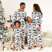 Festive Family Matching Christmas Pajamas Sets - Soft, Flame Resistant, Crew Neck, Round Neck, Long Sleeve, Allover Xmas Tree Graphic & Car Print - Perfect for Spring, Autumn, Fall, and Winter Seasons