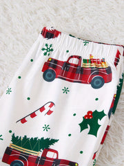 Festive Family Matching Christmas Pajamas Sets - Soft, Flame Resistant, Crew Neck, Round Neck, Long Sleeve, Allover Xmas Tree Graphic & Car Print - Perfect for Spring, Autumn, Fall, and Winter Seasons